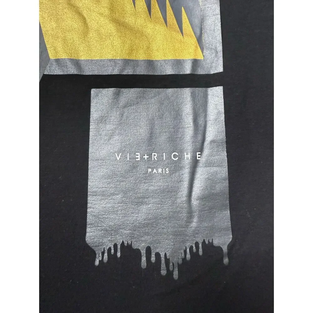 Vie+Riche Paris Graphic T-Shirt Size L Black Gold Silver Print - Picture 8 of 8